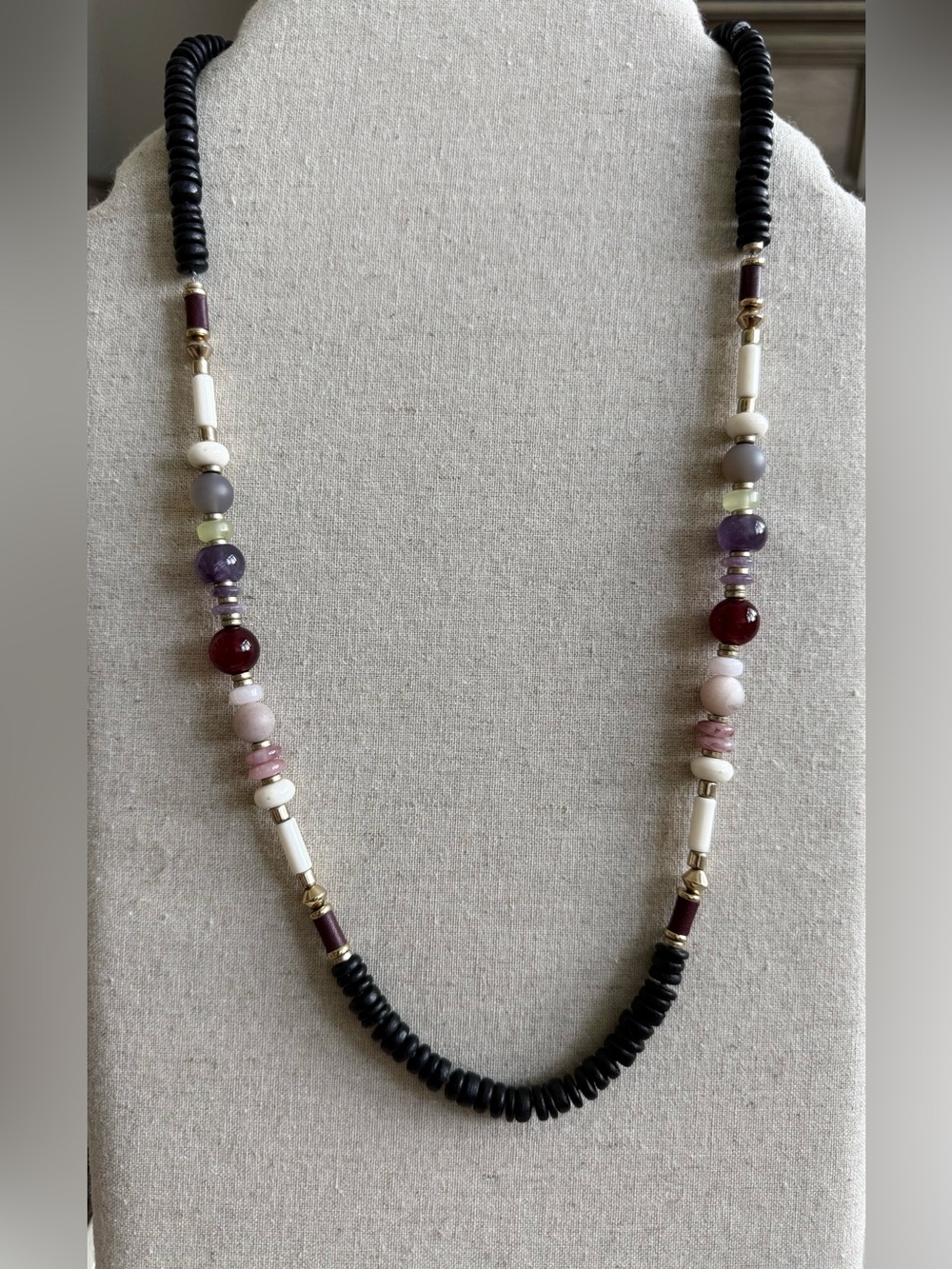 Stella & Dot Genevieve Necklace ~ Amethyst Sunstone Gray Agate Beads